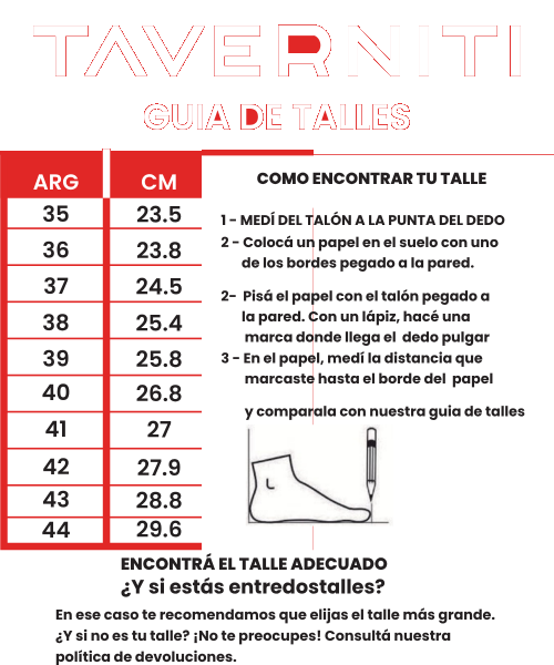 Tabla de talles de TAVERNITI